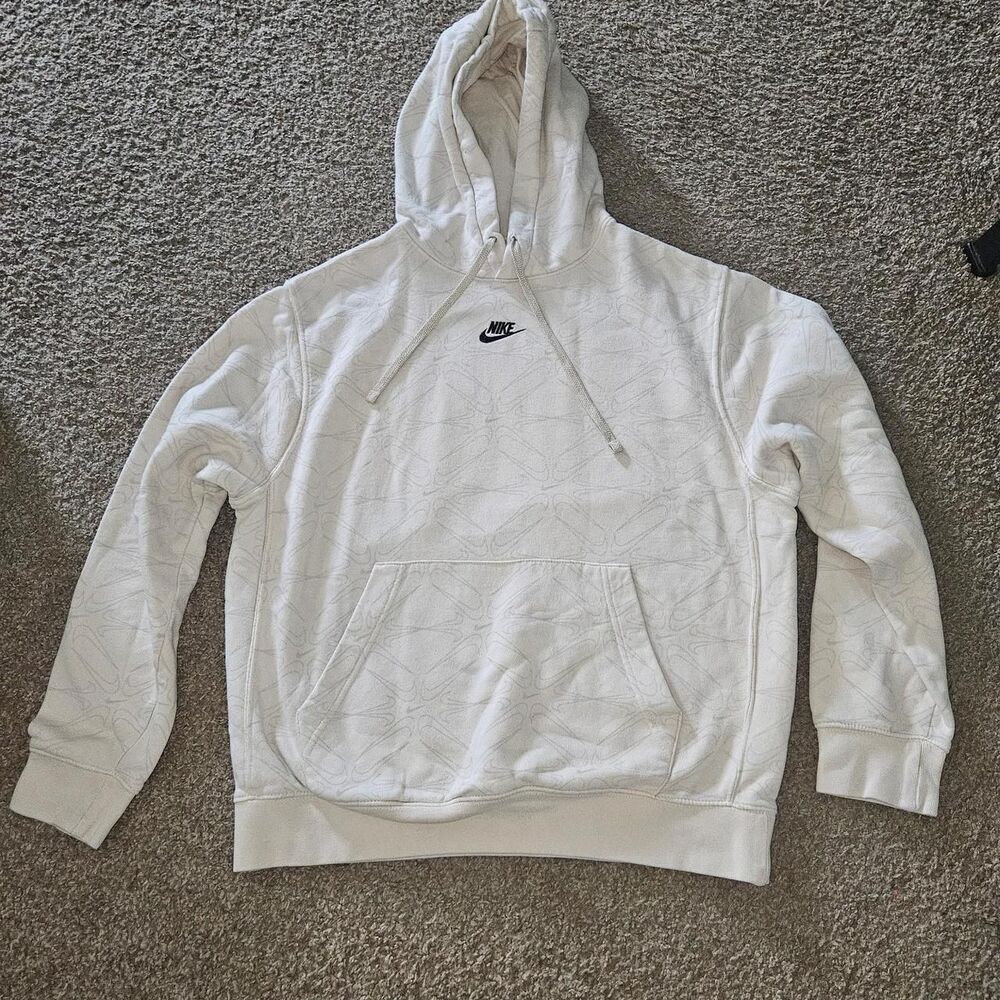 Nike Men's White and Cream Hoodie